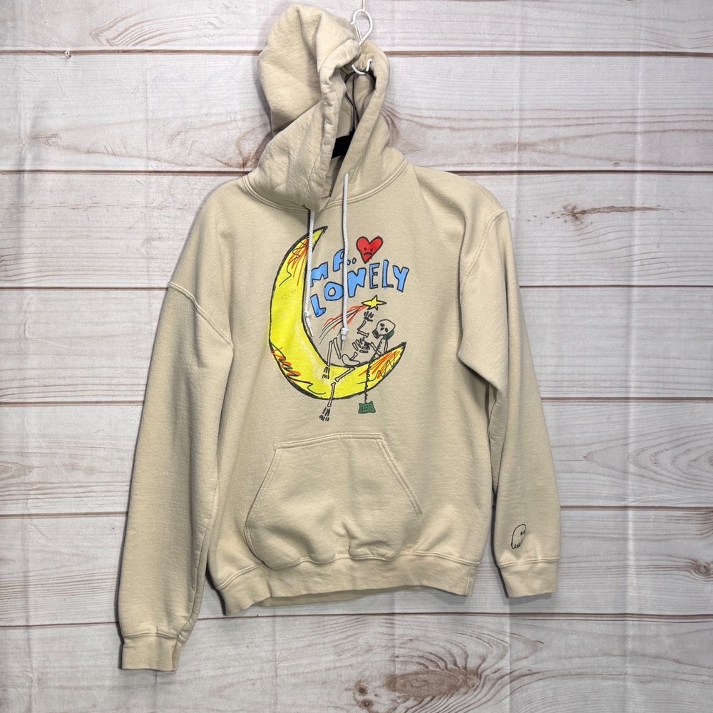 Lonely Ghost Mr. Lonely Hoodie Sand  Skeleton Moon Graphic Streetwear Medium